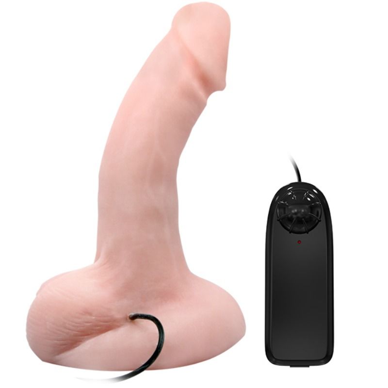 Close-up of the BAILE Dildo Vibrador Realista com Rotação e Ventosa showing its texture and features.