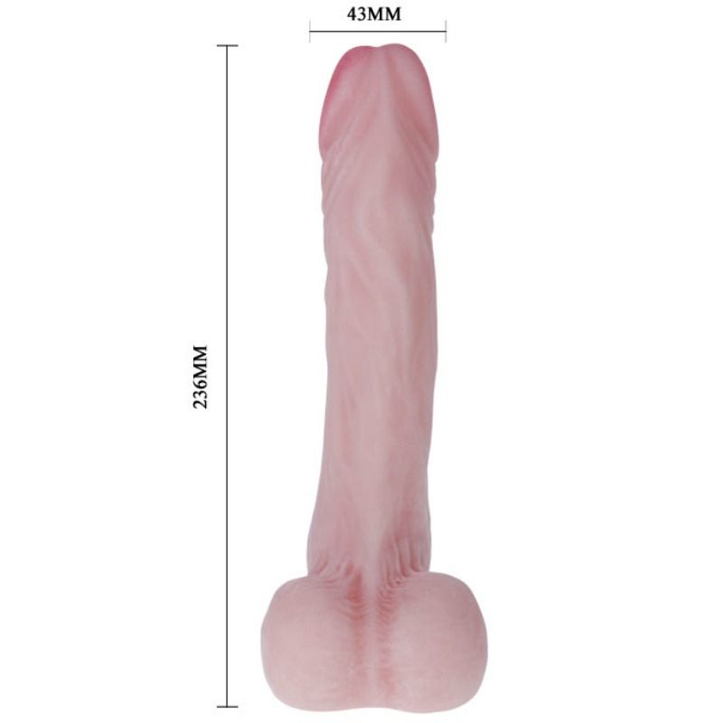 Close-up of the BAILE Vibrador Realista Natural showing its texture and suction cup base.