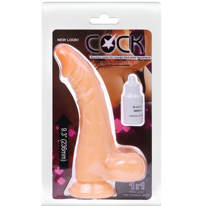 Detalhe do BAILE Dildo Realista Vibratório Formato Galo com sua textura e ventosa.