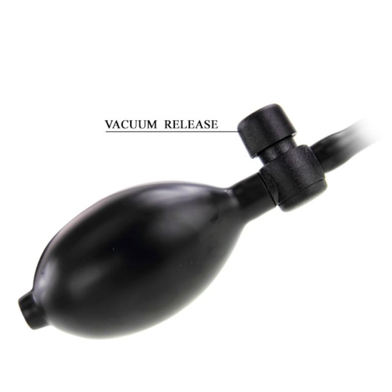 Pênis Inflável Vibrador Baile Bigger Joy 16cm, detalhe da textura e bomba de ar.