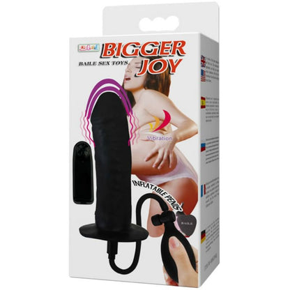 Pênis Inflável Vibrador Baile Bigger Joy 16cm, detalhe da textura e bomba de ar.