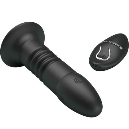 Close-up do Plug Anal Vibratório PRETTY LOVE Magic Jinger, destacando seu design ergonómico, silicone macio e ventosa.