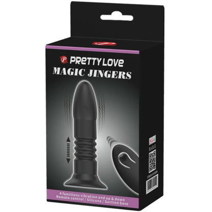 Close-up do Plug Anal Vibratório PRETTY LOVE Magic Jinger, destacando seu design ergonómico, silicone macio e ventosa.