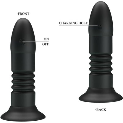 Close-up do Plug Anal Vibratório PRETTY LOVE Magic Jinger, destacando seu design ergonómico, silicone macio e ventosa.