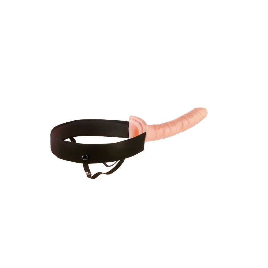 Dildo Strap-On Oco FETISH FANTASY SERIES de 25,4cm com arnês ajustável, detalhes da textura e material.