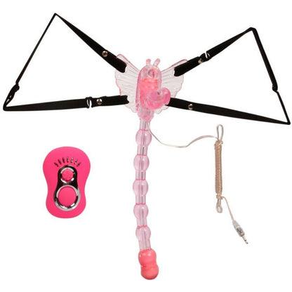 Detalhe do BAILE Vibrador Borboleta Tripla Estimulação com Controle Remoto, mostrando seu design flexível e tiras ajustáveis.