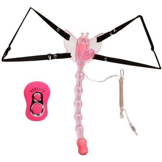 Detalhe do BAILE Vibrador Borboleta Tripla Estimulação com Controle Remoto, mostrando seu design flexível e tiras ajustáveis.