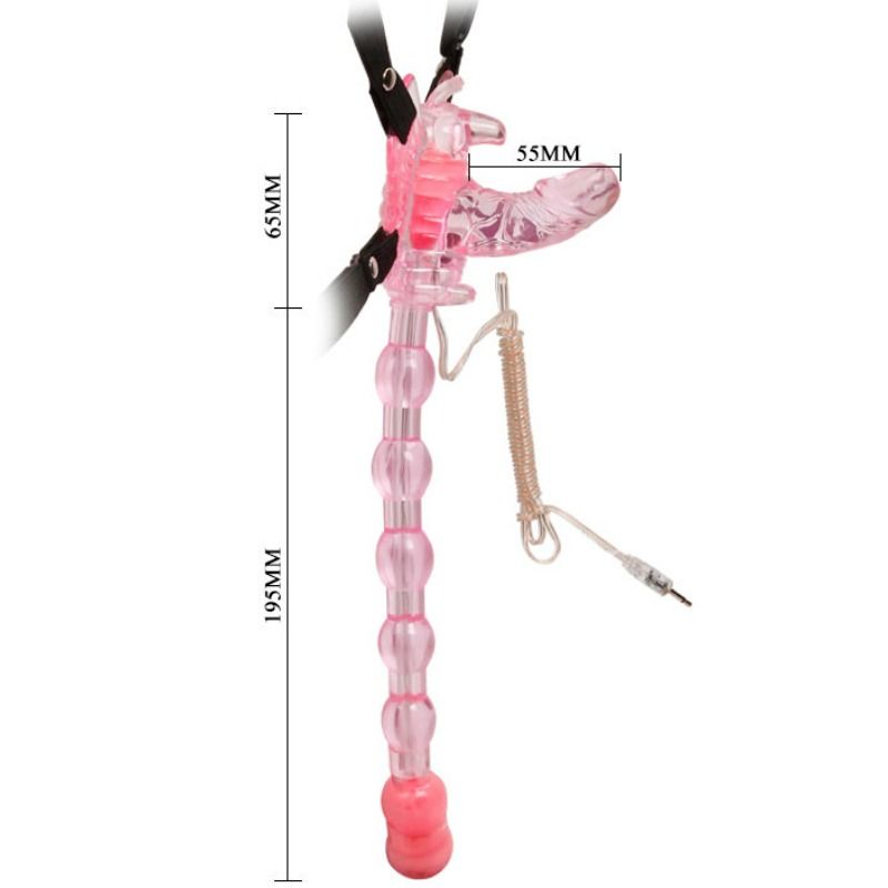 Detalhe do BAILE Vibrador Borboleta Tripla Estimulação com Controle Remoto, mostrando seu design flexível e tiras ajustáveis.