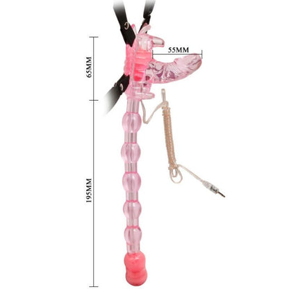Detalhe do BAILE Vibrador Borboleta Tripla Estimulação com Controle Remoto, mostrando seu design flexível e tiras ajustáveis.