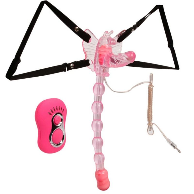 Detalhe do BAILE Vibrador Borboleta Tripla Estimulação com Controle Remoto, mostrando seu design flexível e tiras ajustáveis.