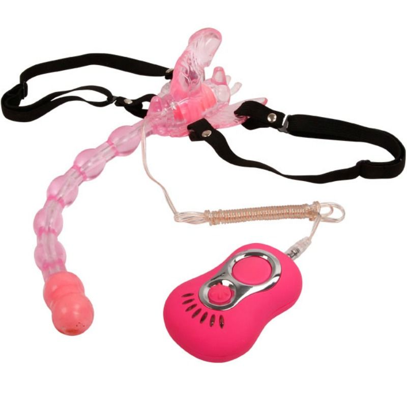 Detalhe do BAILE Vibrador Borboleta Tripla Estimulação com Controle Remoto, mostrando seu design flexível e tiras ajustáveis.
