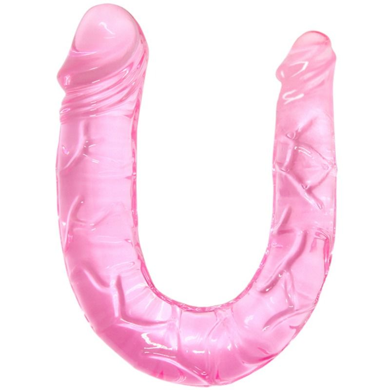 Dildo Duplo Dong Rosa BAILE em TPR translúcido para estimulação versátil
