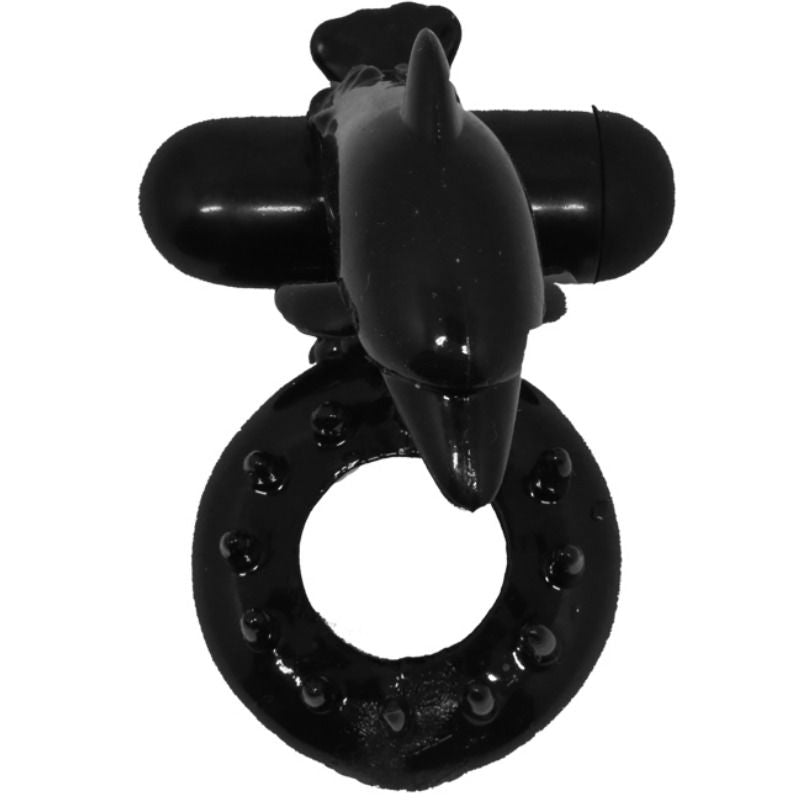 Anel peniano vibratório BAILE Sweet Ring com estimulador de clitóris em silicone preto para casais.