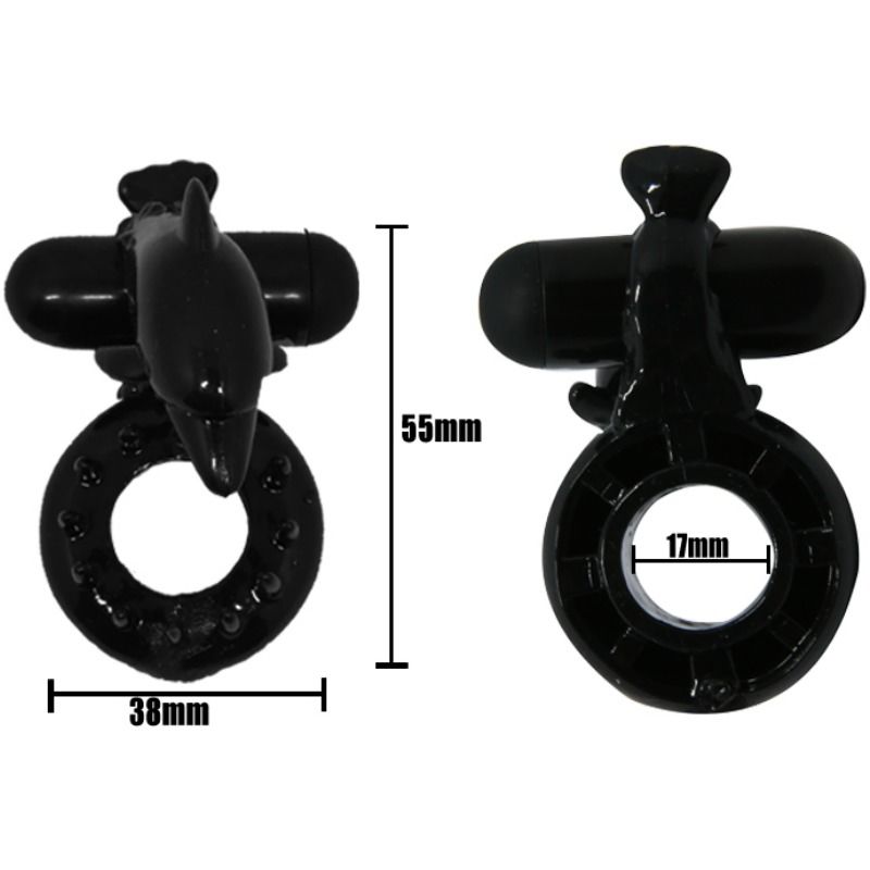 Anel peniano vibratório BAILE Sweet Ring com estimulador de clitóris em silicone preto para casais.