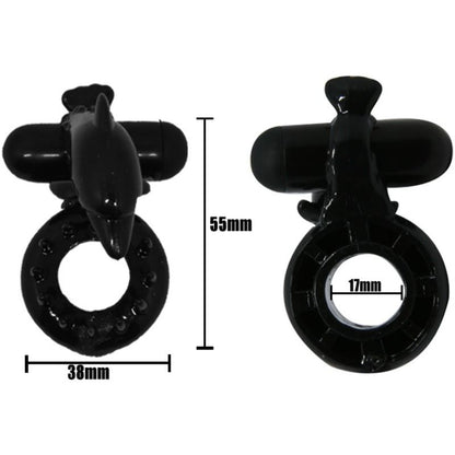 Anel peniano vibratório BAILE Sweet Ring com estimulador de clitóris em silicone preto para casais.