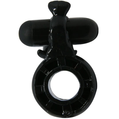 Anel peniano vibratório BAILE Sweet Ring com estimulador de clitóris em silicone preto para casais.