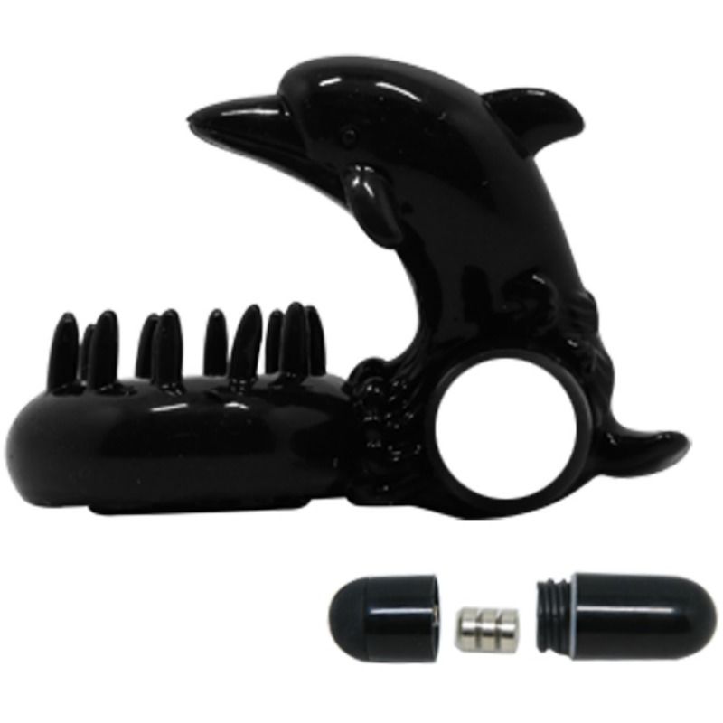 Anel peniano vibratório BAILE Sweet Ring com estimulador de clitóris em silicone preto para casais.