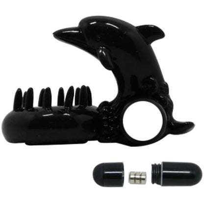 Anel peniano vibratório BAILE Sweet Ring com estimulador de clitóris em silicone preto para casais.