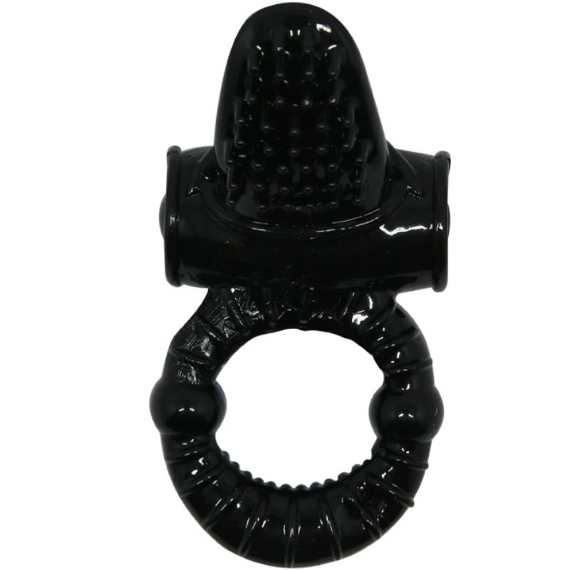 Anel vibrante BAILE Sweet Ring com coelho texturado para estimulação clitoriana e peniana, em silicone preto.
