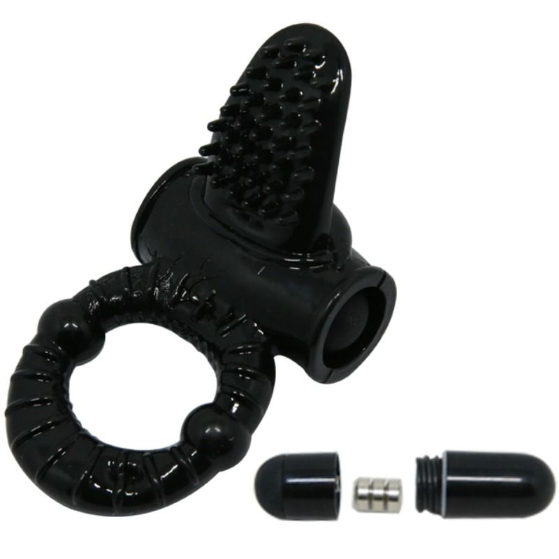Anel vibrante BAILE Sweet Ring com coelho texturado para estimulação clitoriana e peniana, em silicone preto.