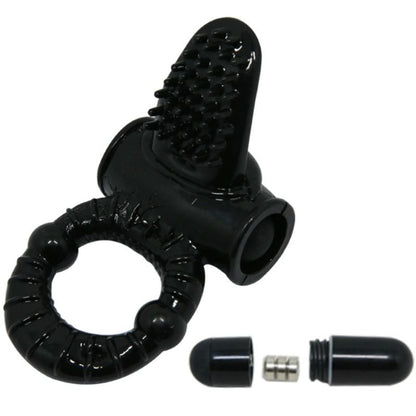 Anel vibrante BAILE Sweet Ring com coelho texturado para estimulação clitoriana e peniana, em silicone preto.