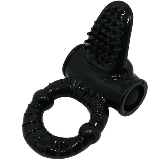 Anel vibrante BAILE Sweet Ring com coelho texturado para estimulação clitoriana e peniana, em silicone preto.