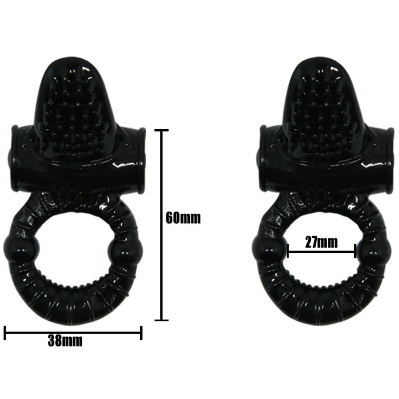 Anel vibrante BAILE Sweet Ring com coelho texturado para estimulação clitoriana e peniana, em silicone preto.