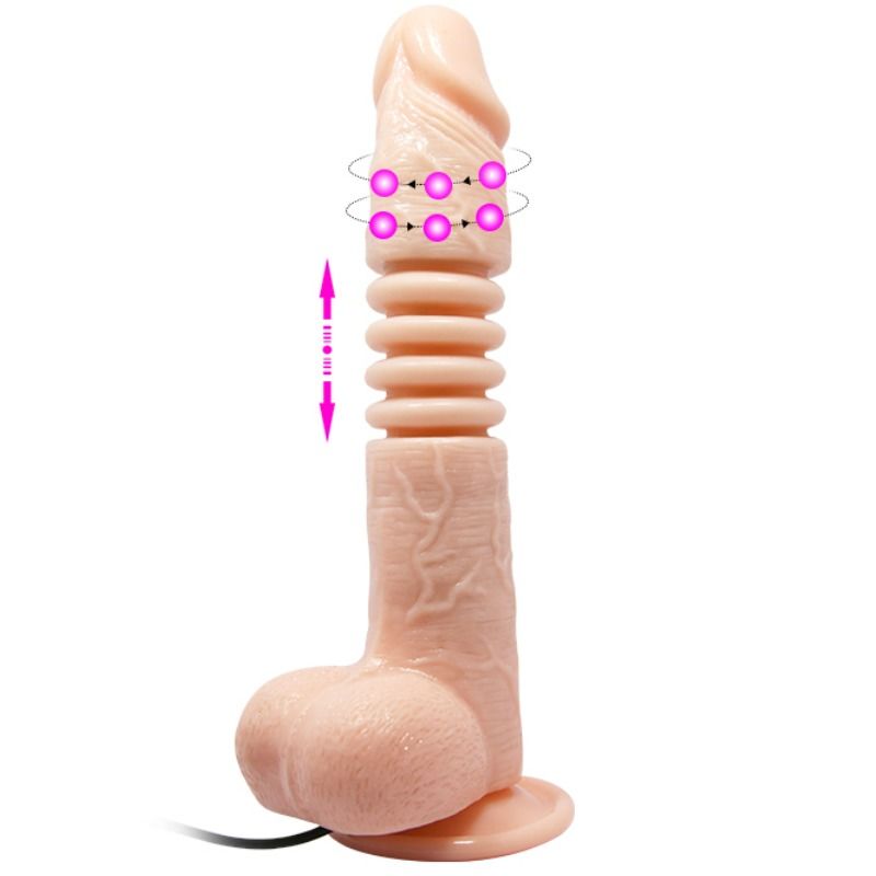 Close-up do vibrador multifunções BAILE Thunder Up, mostrando sua textura realista, veias e ventosa na base.