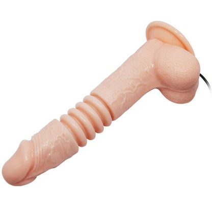Close-up do vibrador multifunções BAILE Thunder Up, mostrando sua textura realista, veias e ventosa na base.