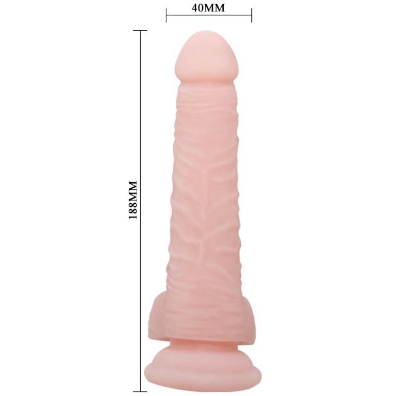 Dildo natural super realista BAILE de 18.8 CM com ventosa, mostrando textura e detalhes.