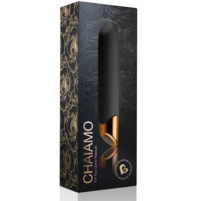 Vibrador ROCKS-OFF Chaiamo Preto, detalhe do design e textura em silicone.