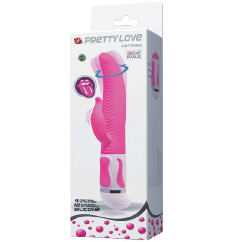 PRETTY LOVE Vibrador de Rotação Antoine em silicone flexível com estimulador clitoriano e base magnética
