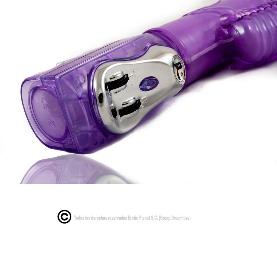 Close-up do Vibrador BAILE Coelho Lilac Rotativo e Oscilante com Superestimulador, mostrando seu material de gel macio e design inovador.