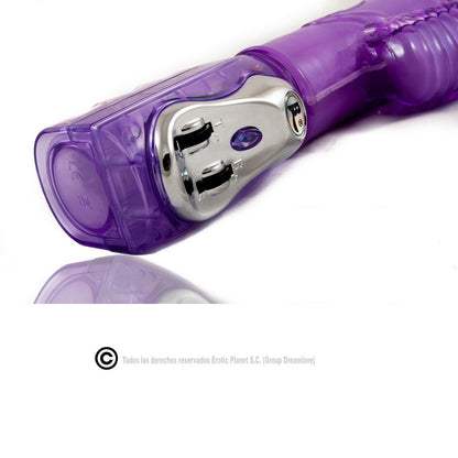 Close-up do Vibrador BAILE Coelho Lilac Rotativo e Oscilante com Superestimulador, mostrando seu material de gel macio e design inovador.