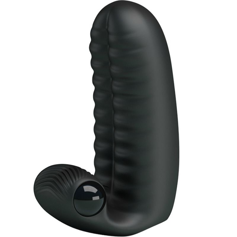 Close-up do PRETTY LOVE Estimulador Dedal Abbott Preto, mostrando seu design nodulado e compacto.