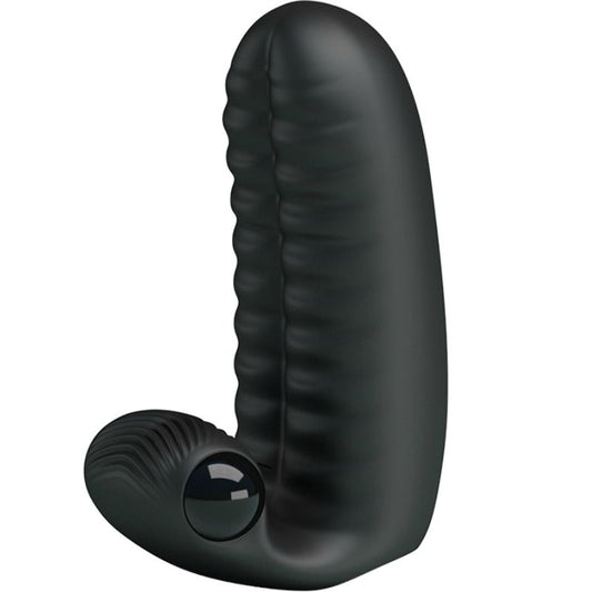 Close-up do PRETTY LOVE Estimulador Dedal Abbott Preto, mostrando seu design nodulado e compacto.