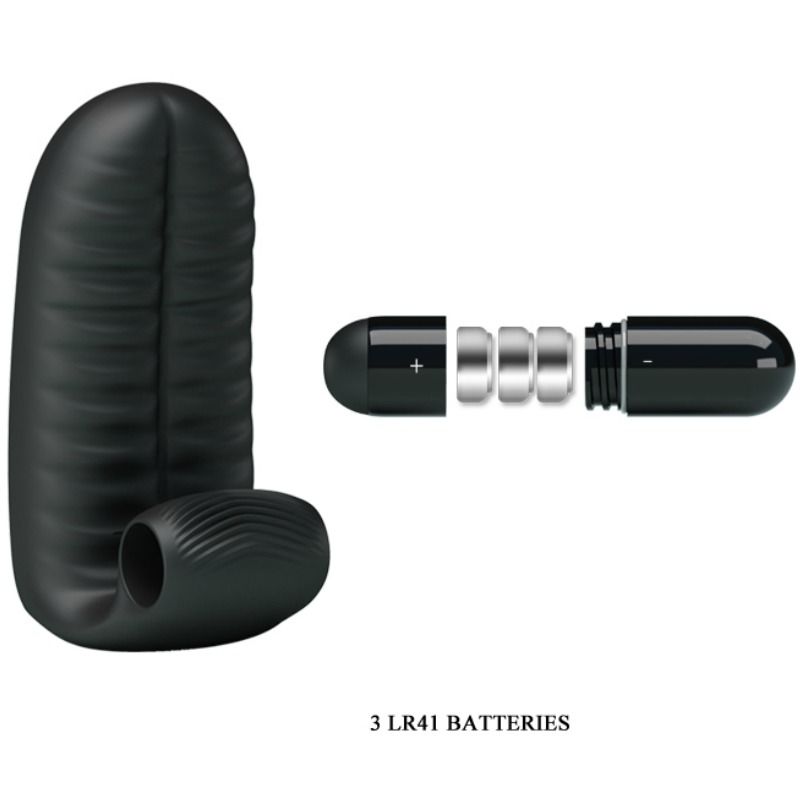 Close-up do PRETTY LOVE Estimulador Dedal Abbott Preto, mostrando seu design nodulado e compacto.