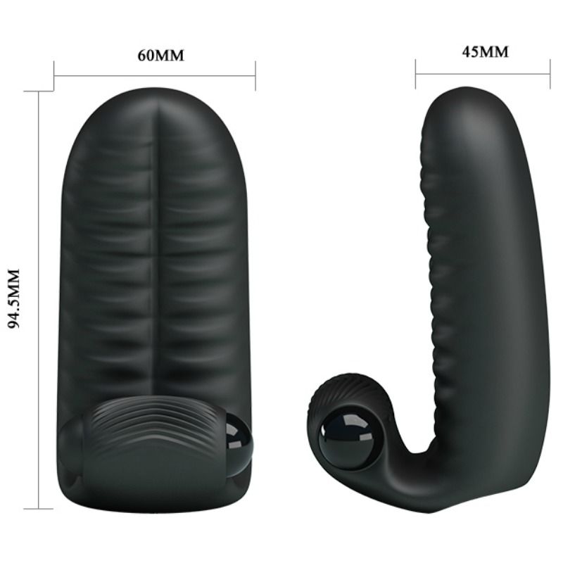 Close-up do PRETTY LOVE Estimulador Dedal Abbott Preto, mostrando seu design nodulado e compacto.