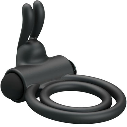 Anel vibrador duplo de silicone Pretty Love Osmond para prazer em casal, destacando a vibração e o material.