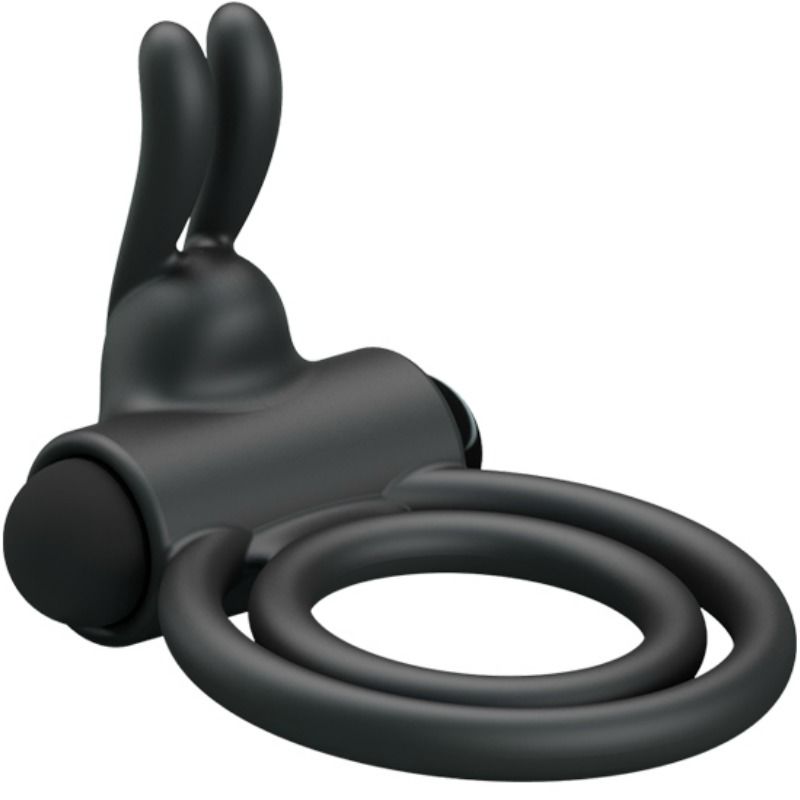 Anel vibrador duplo de silicone Pretty Love Osmond para prazer em casal, destacando a vibração e o material.