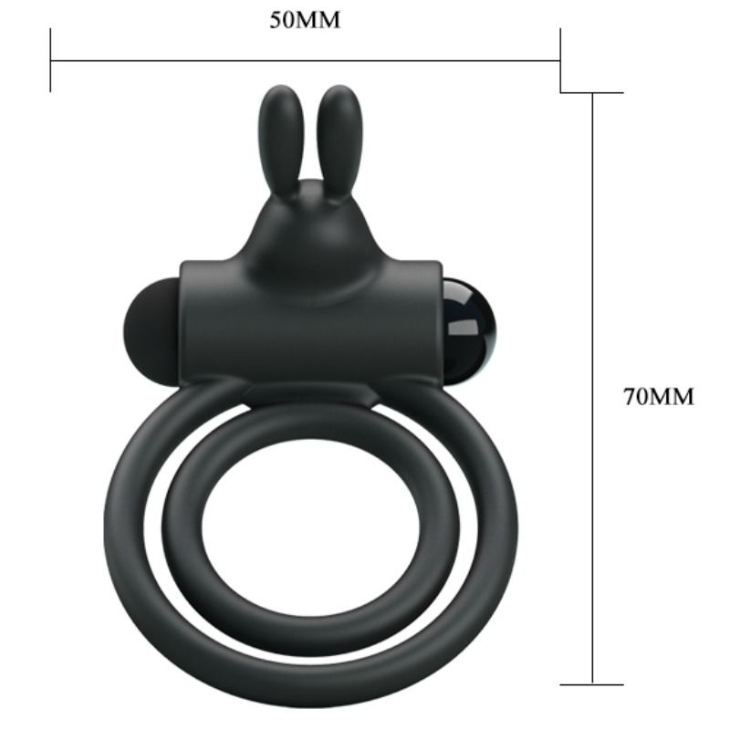 Anel vibrador duplo de silicone Pretty Love Osmond para prazer em casal, destacando a vibração e o material.