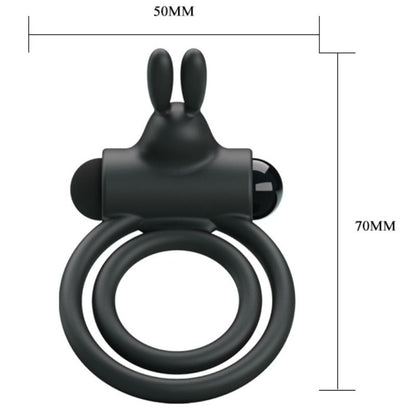 Anel vibrador duplo de silicone Pretty Love Osmond para prazer em casal, destacando a vibração e o material.