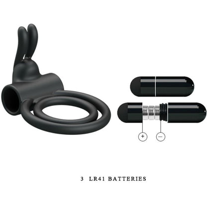 Anel vibrador duplo de silicone Pretty Love Osmond para prazer em casal, destacando a vibração e o material.