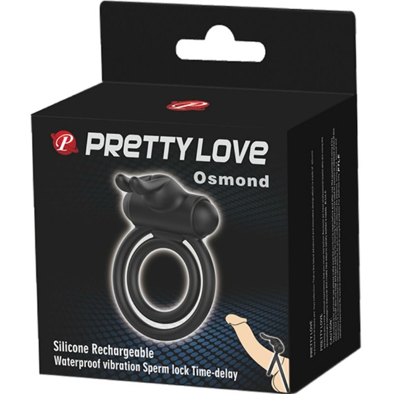 Anel vibrador duplo de silicone Pretty Love Osmond para prazer em casal, destacando a vibração e o material.