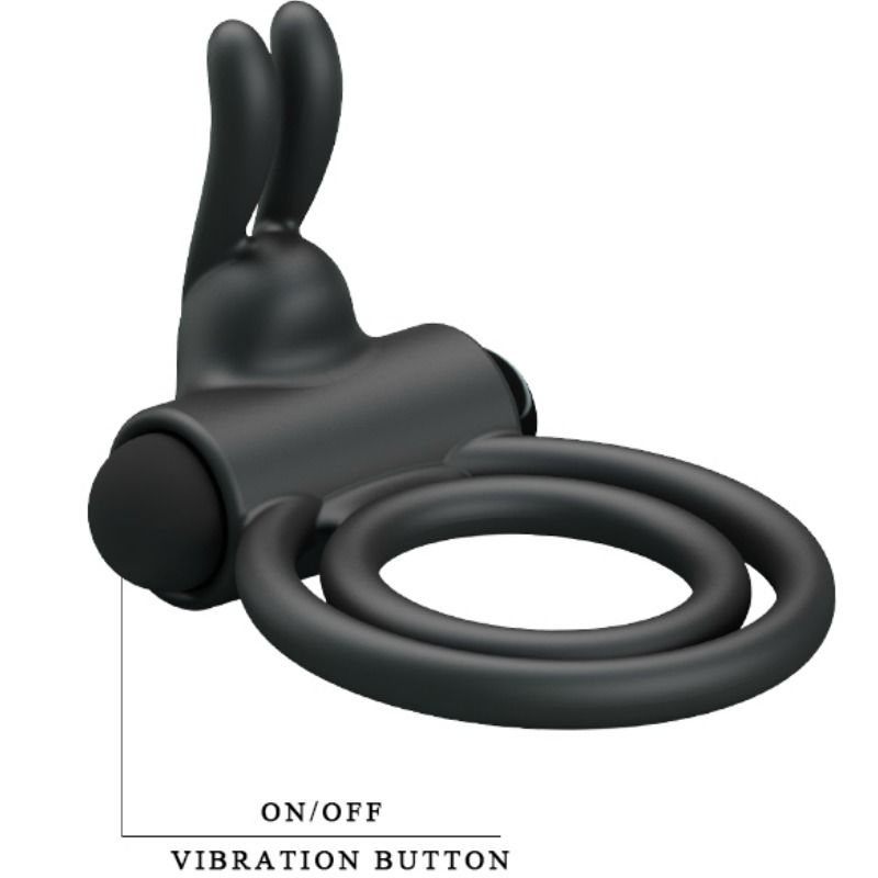 Anel vibrador duplo de silicone Pretty Love Osmond para prazer em casal, destacando a vibração e o material.