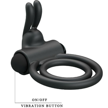 Anel vibrador duplo de silicone Pretty Love Osmond para prazer em casal, destacando a vibração e o material.