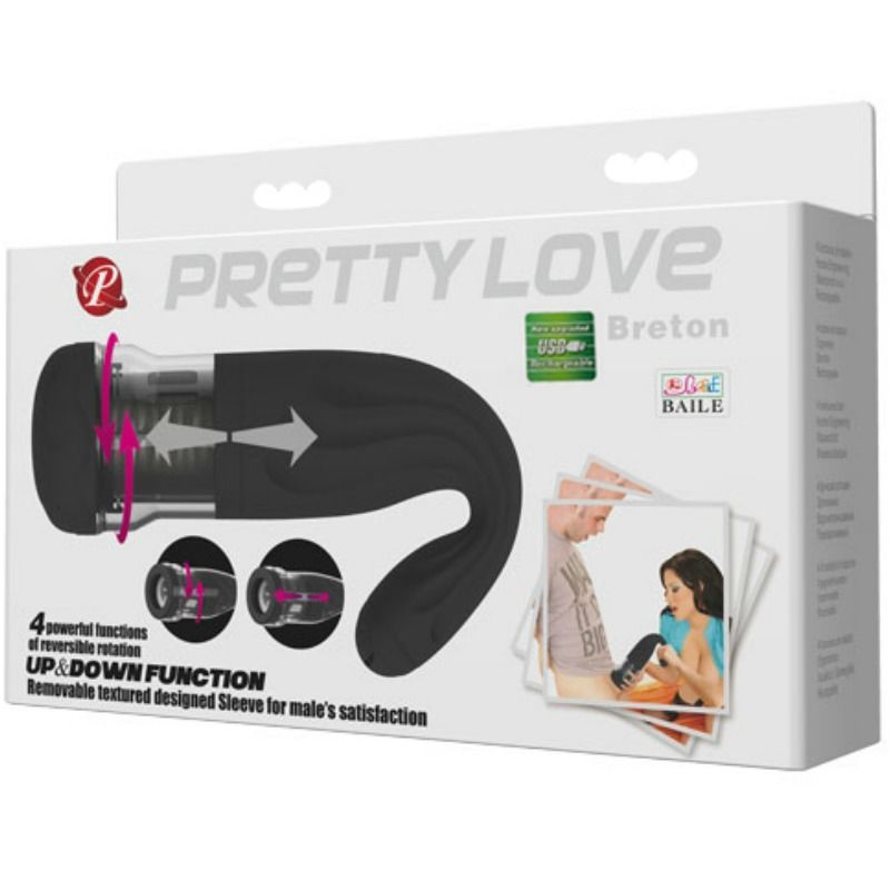 Pretty Love Masturbador Masculino Recarregável Multifunções com detalhe da câmara interna e controles.