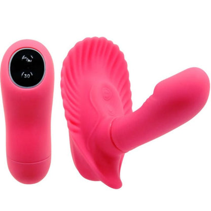 Close-up do vibrador Pretty Love Flirtation G-spot de silicone, com controlo remoto, mostrando a sua forma curva e textura suave.