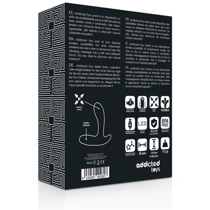 Massageador anal vibratório Addicted Toys preto com design ergonómico para estimulação da próstata e testículos.