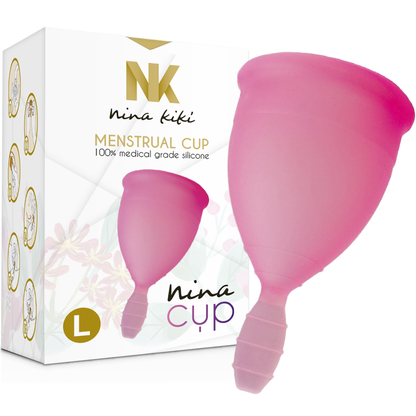 Copo Menstrual NINA KIKÍ Rosa, Tamanho L, para higiene íntima feminina.